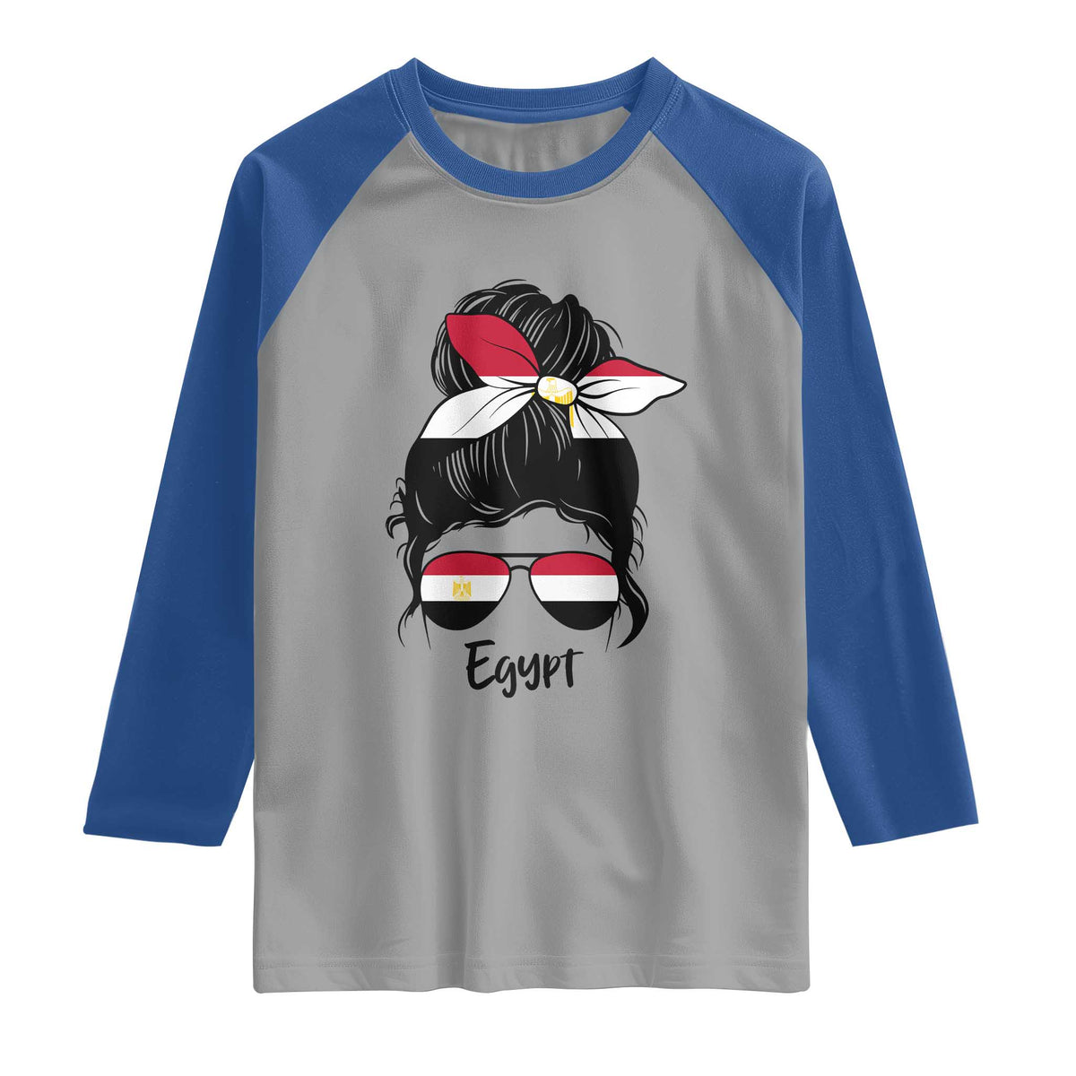 Egyptian Flag Messy Bun Girl Raglan Shirt Patriotic Egypt Women TS02 Sport Gray Royal Print Your Wear