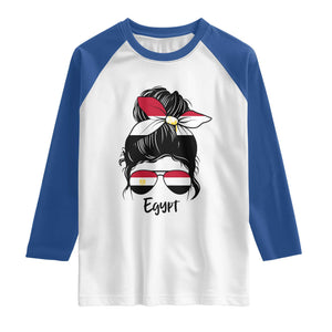 Egyptian Flag Messy Bun Girl Raglan Shirt Patriotic Egypt Women TS02 White Royal Print Your Wear