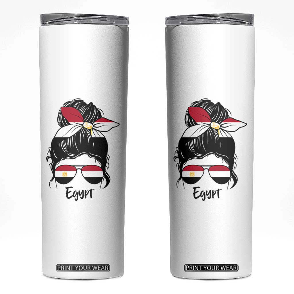 Egyptian Flag Messy Bun Girl Skinny Tumbler Patriotic Egypt Women TS02 White Print Your Wear