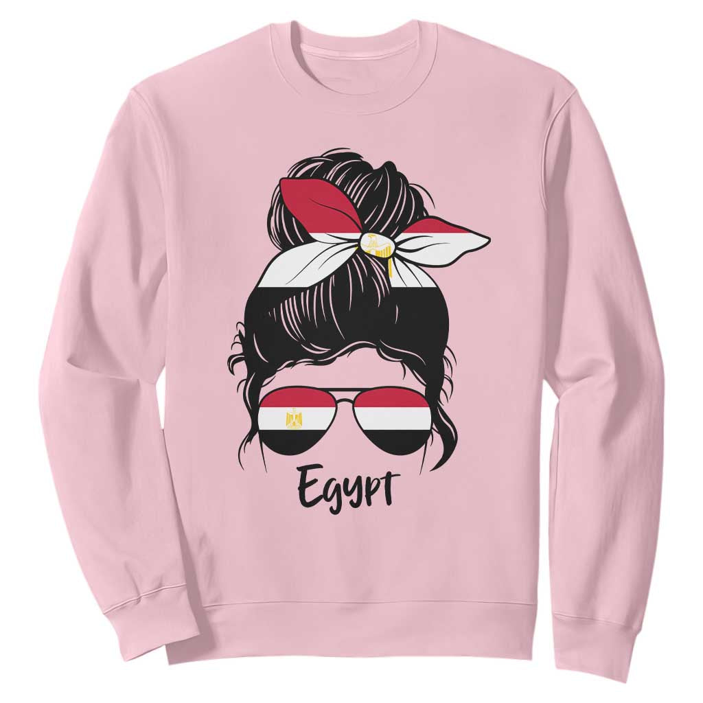 Egyptian Flag Messy Bun Girl Sweatshirt Patriotic Egypt Women TS02 Light Pink Print Your Wear