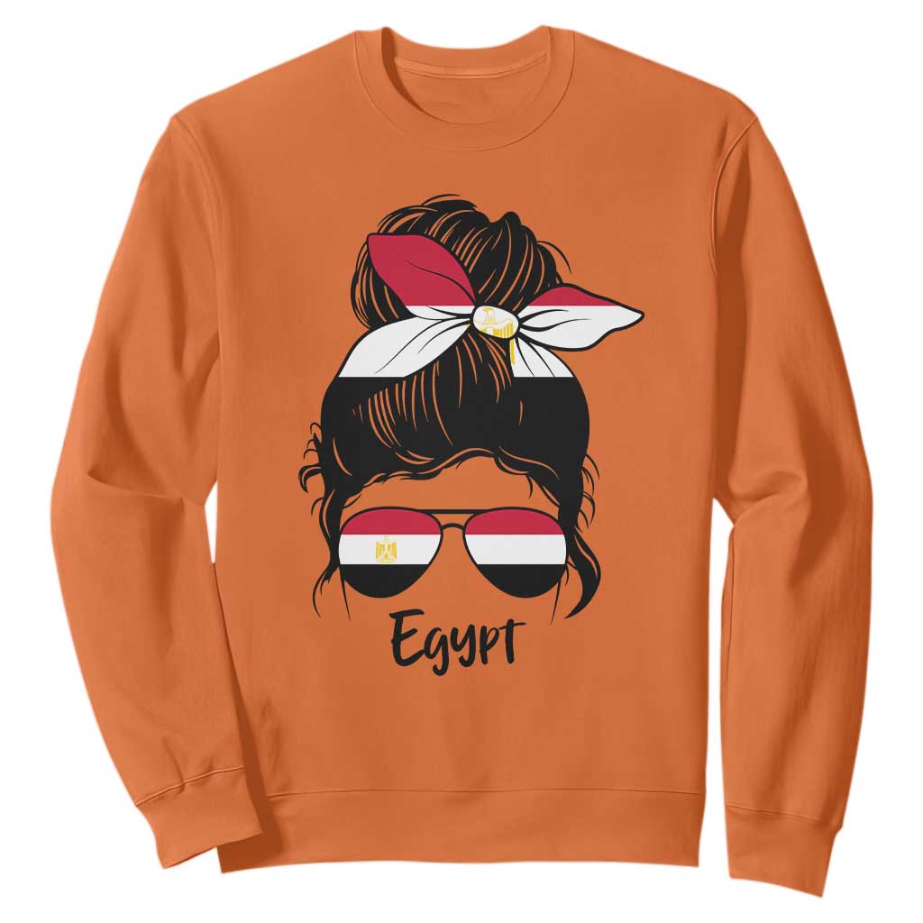 Egyptian Flag Messy Bun Girl Sweatshirt Patriotic Egypt Women TS02 Orange Print Your Wear