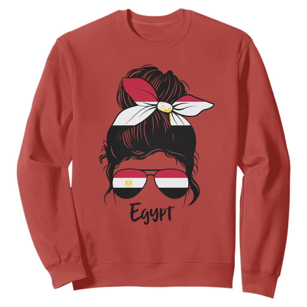 Egyptian Flag Messy Bun Girl Sweatshirt Patriotic Egypt Women TS02 Red Print Your Wear