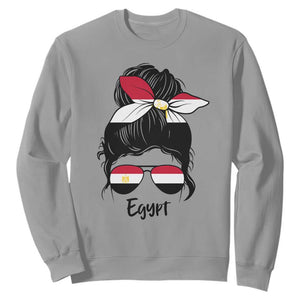 Egyptian Flag Messy Bun Girl Sweatshirt Patriotic Egypt Women TS02 Sport Gray Print Your Wear
