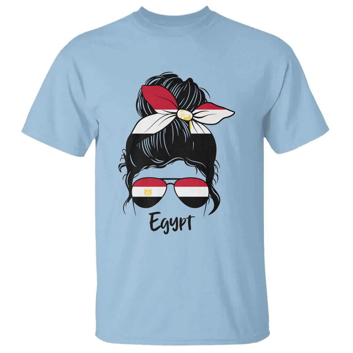 Egyptian Flag Messy Bun Girl T Shirt Patriotic Egypt Women TS02 Light Blue Print Your Wear