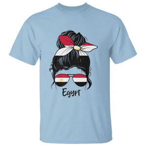 Egyptian Flag Messy Bun Girl T Shirt Patriotic Egypt Women TS02 Light Blue Print Your Wear