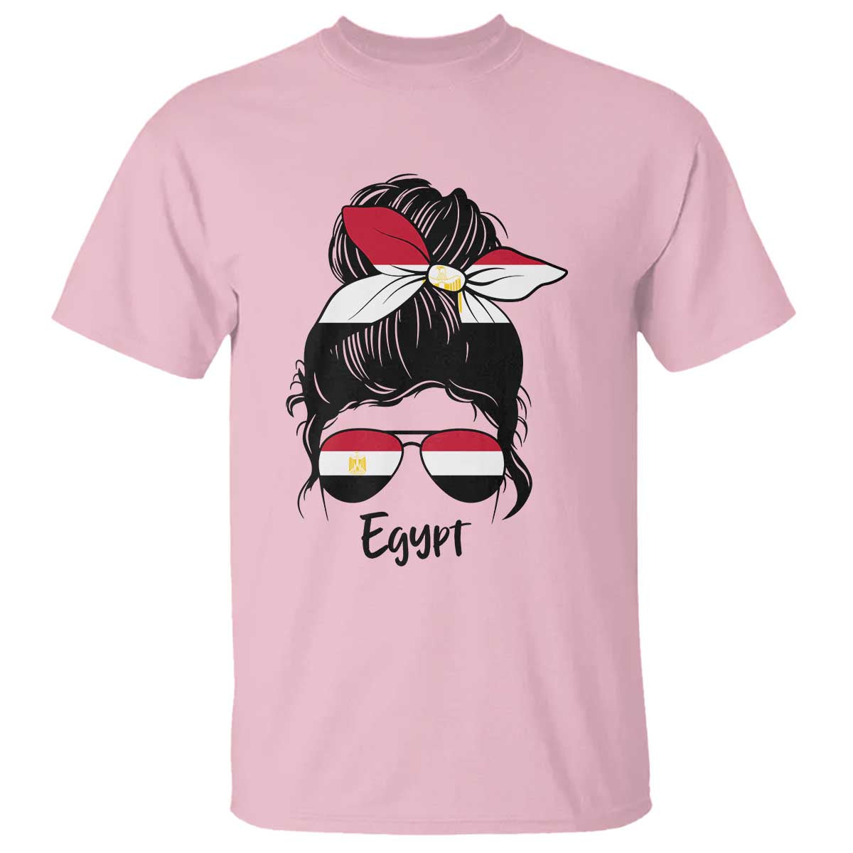 Egyptian Flag Messy Bun Girl T Shirt Patriotic Egypt Women TS02 Light Pink Print Your Wear