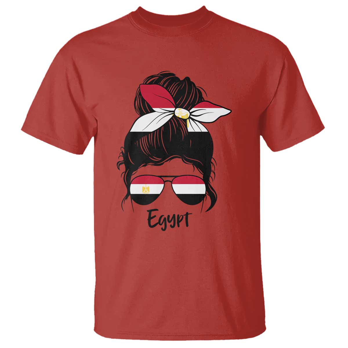 Egyptian Flag Messy Bun Girl T Shirt Patriotic Egypt Women TS02 Red Print Your Wear