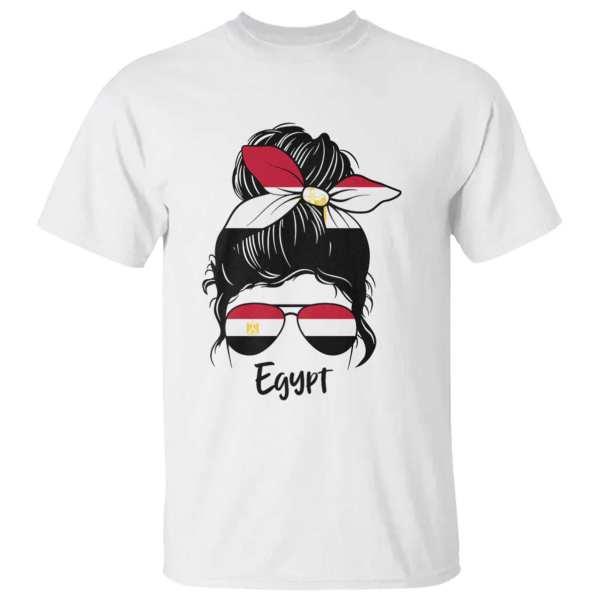 Egyptian Flag Messy Bun Girl T Shirt Patriotic Egypt Women TS02 White Print Your Wear