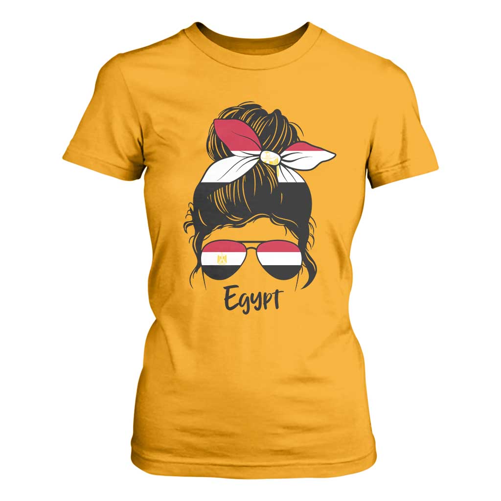 Egyptian Flag Messy Bun Girl T Shirt For Women Patriotic Egypt Women TS02 Gold Print Your Wear