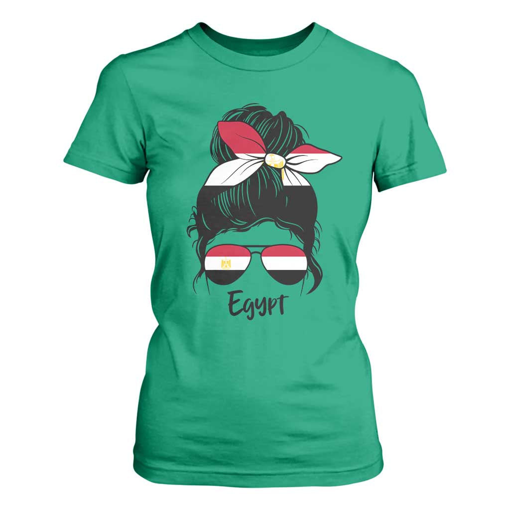 Egyptian Flag Messy Bun Girl T Shirt For Women Patriotic Egypt Women TS02 Irish Green Print Your Wear