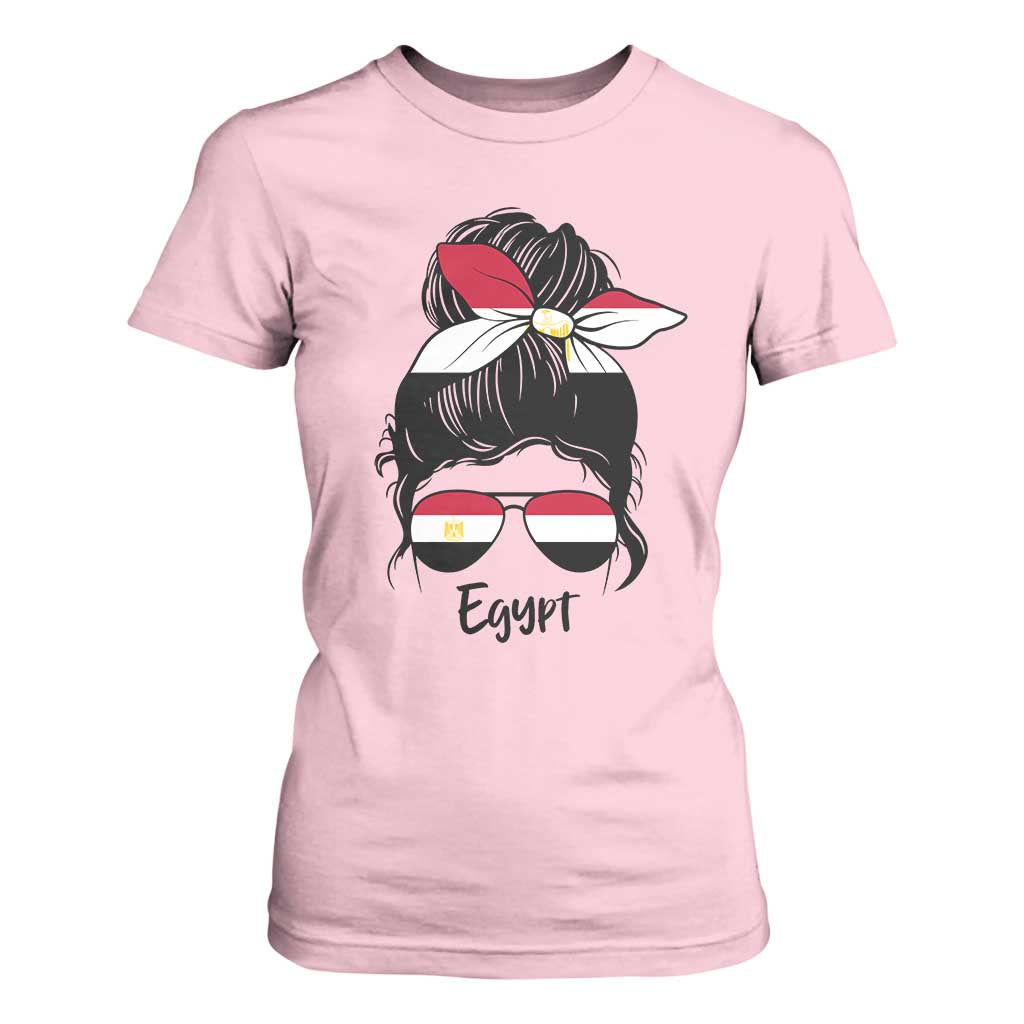 Egyptian Flag Messy Bun Girl T Shirt For Women Patriotic Egypt Women TS02 Light Pink Print Your Wear
