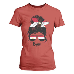 Egyptian Flag Messy Bun Girl T Shirt For Women Patriotic Egypt Women TS02 Red Print Your Wear