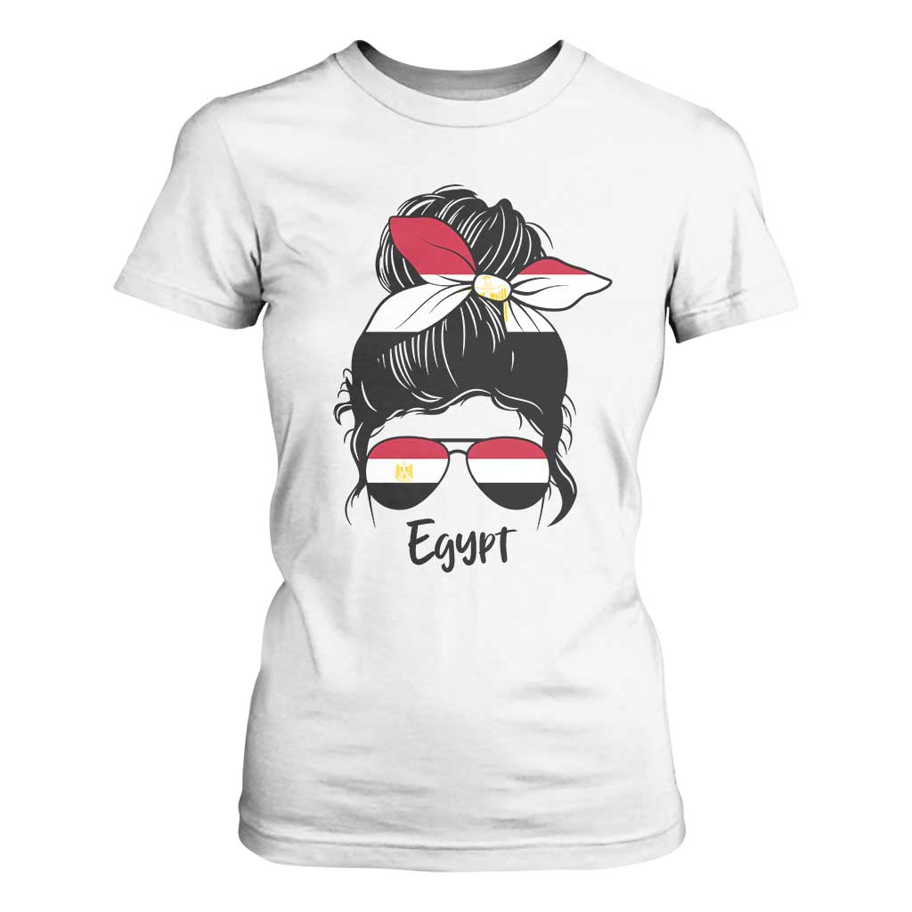 Egyptian Flag Messy Bun Girl T Shirt For Women Patriotic Egypt Women TS02 White Print Your Wear
