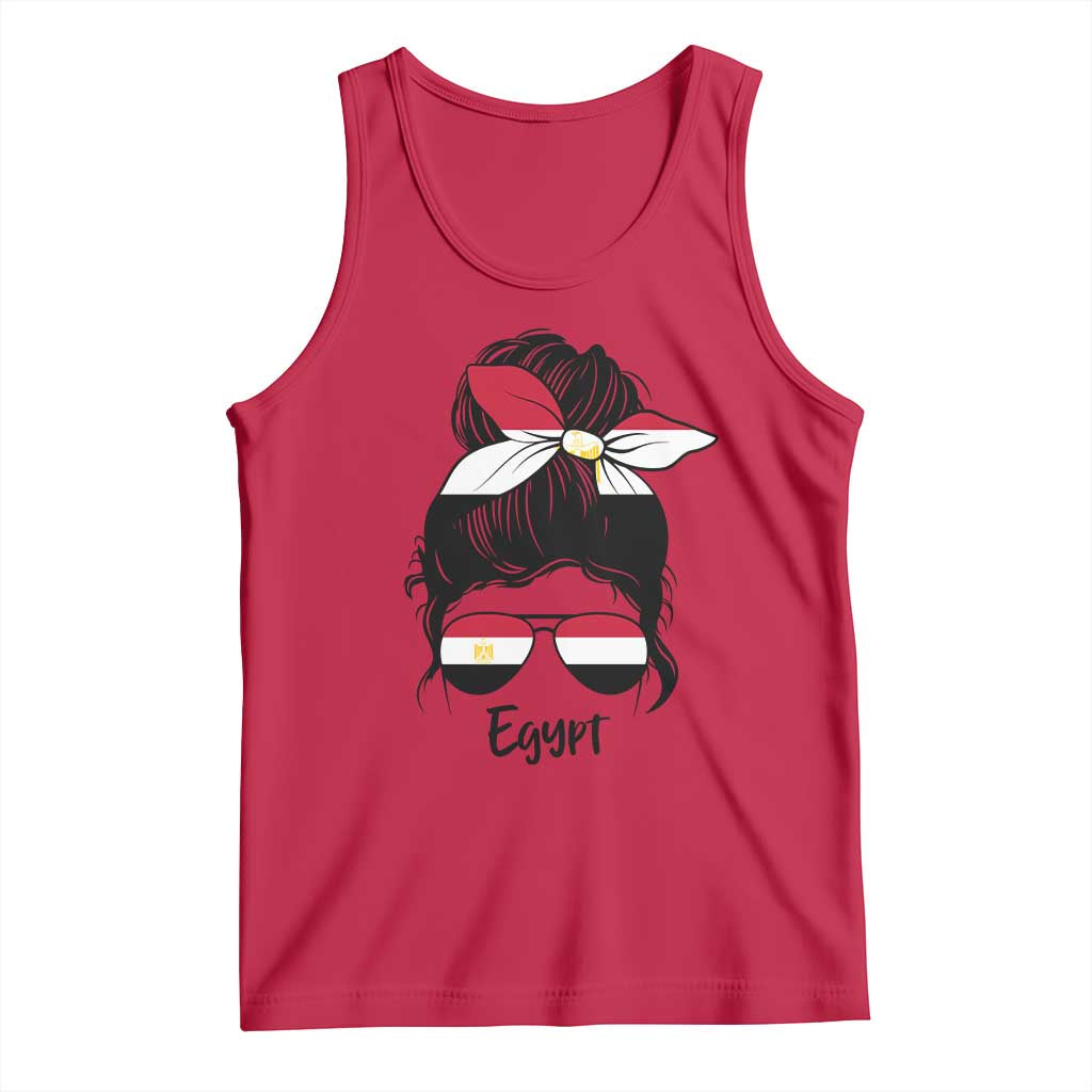 Egyptian Flag Messy Bun Girl Tank Top Patriotic Egypt Women TS02 Red Print Your Wear