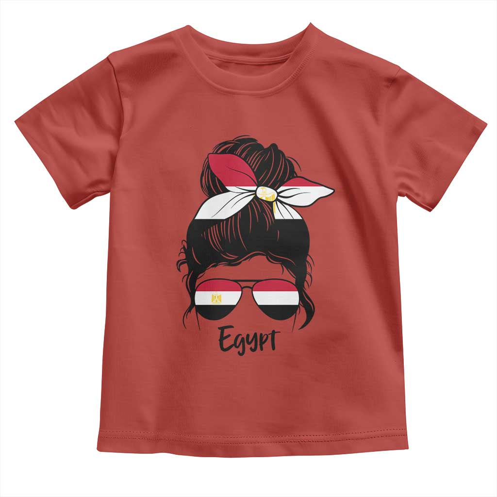 Egyptian Flag Messy Bun Girl Toddler T Shirt Patriotic Egypt Women TS02 Red Print Your Wear