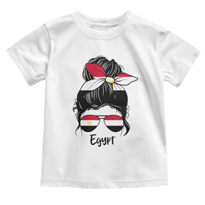 Egyptian Flag Messy Bun Girl Toddler T Shirt Patriotic Egypt Women TS02 White Print Your Wear