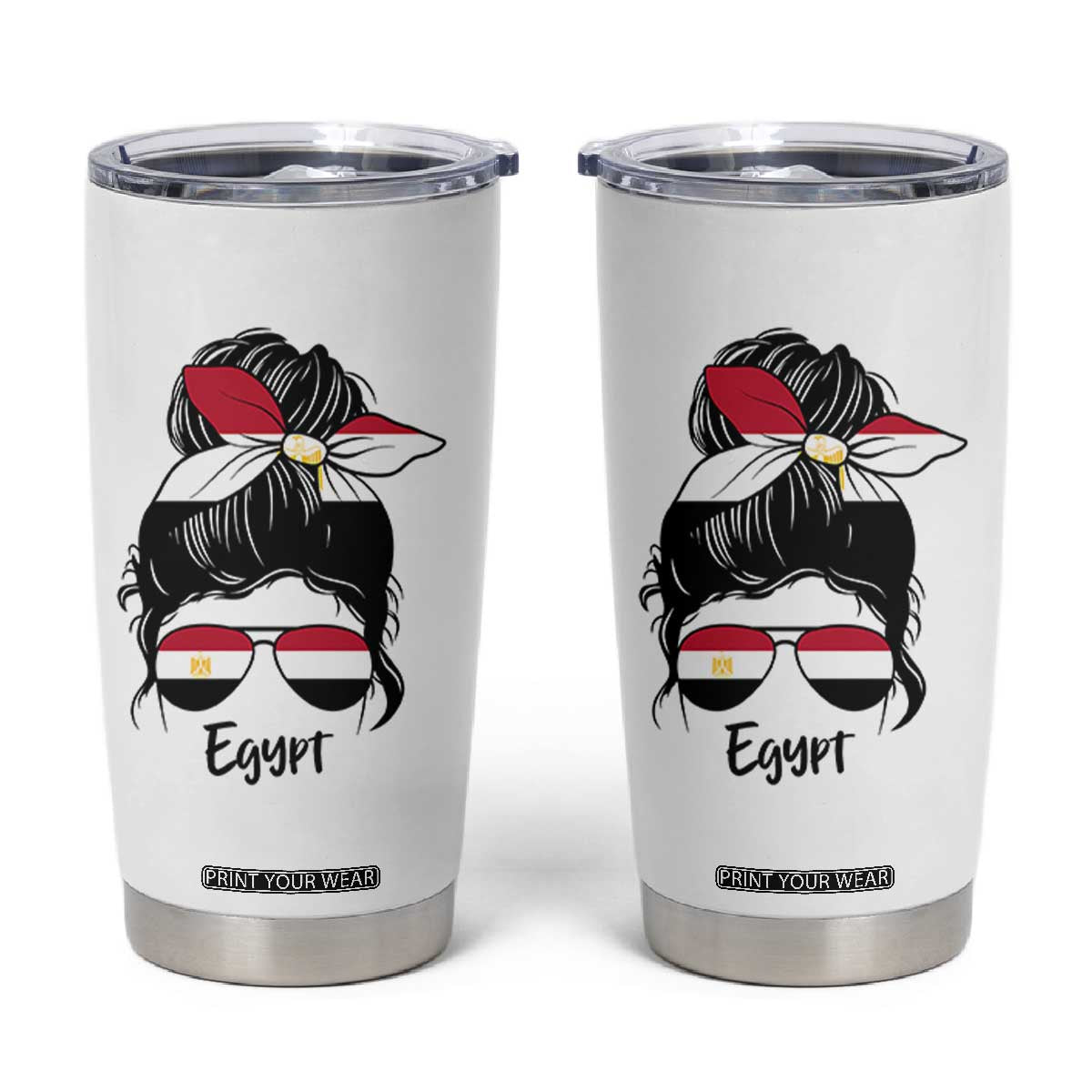 Egyptian Flag Messy Bun Girl Tumbler Cup Patriotic Egypt Women TS02 White Print Your Wear