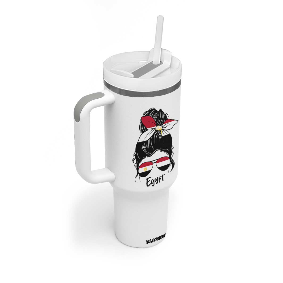 Egyptian Flag Messy Bun Girl Tumbler With Handle Patriotic Egypt Women TS02 Print Your Wear