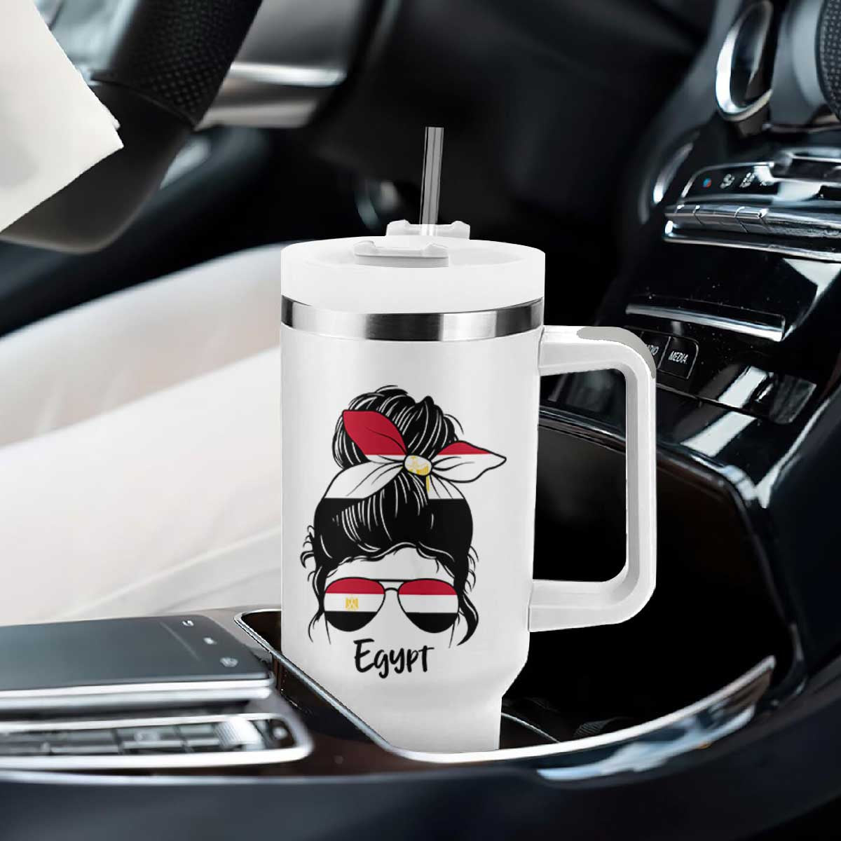 Egyptian Flag Messy Bun Girl Tumbler With Handle Patriotic Egypt Women TS02 Print Your Wear