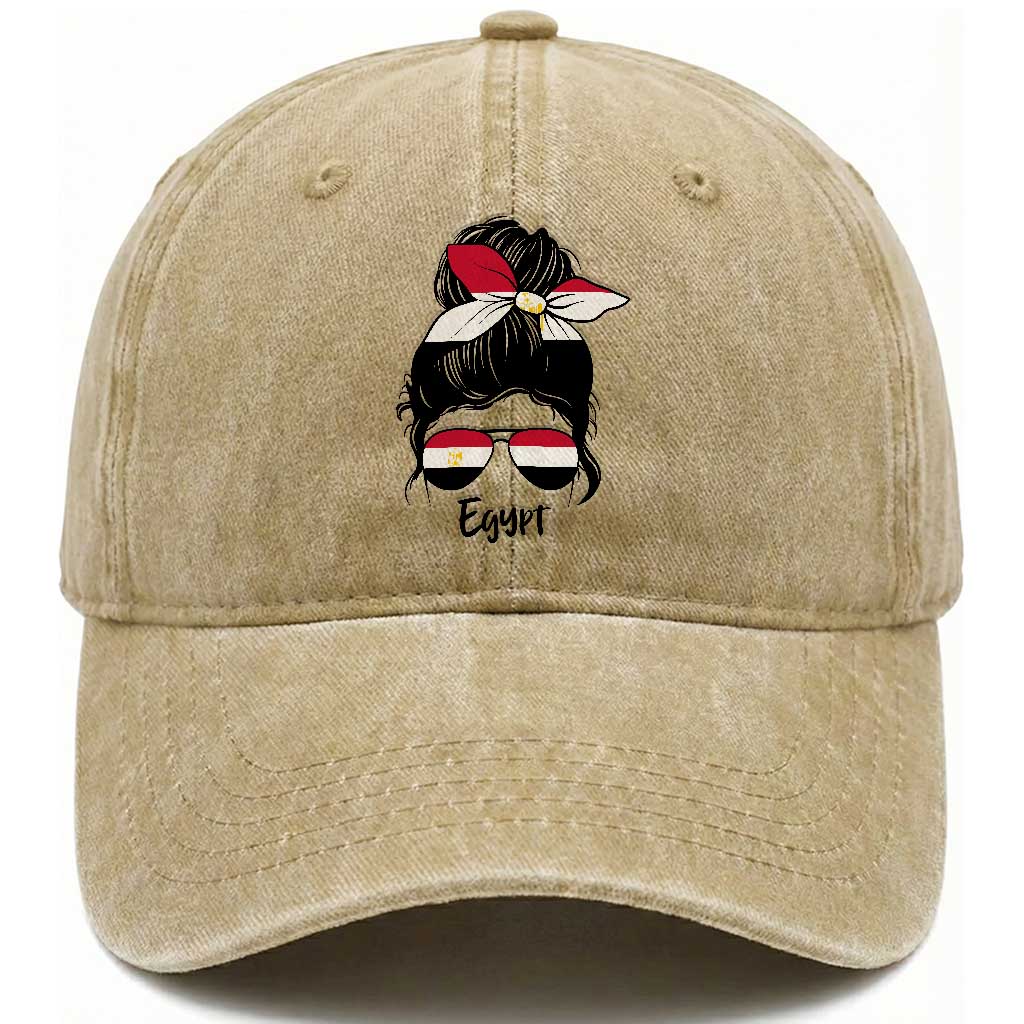 Egyptian Flag Messy Bun Girl Washed Cotton Baseball Cap Patriotic Egypt Women TS02 Print Your Wear