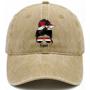 Egyptian Flag Messy Bun Girl Washed Cotton Baseball Cap Patriotic Egypt Women TS02 Print Your Wear