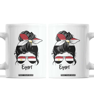 Egyptian Flag Messy Bun Girl Coffee Mug Patriotic Egypt Women TS02 White Print Your Wear