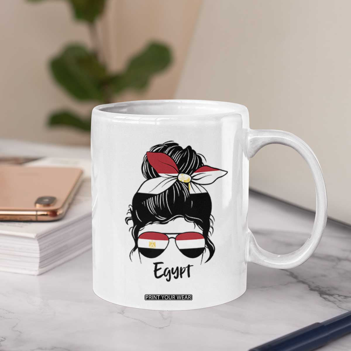 Egyptian Flag Messy Bun Girl Coffee Mug Patriotic Egypt Women TS02 Print Your Wear