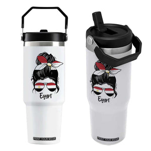 Egyptian Flag Messy Bun Girl Flip Straw Tumbler Patriotic Egypt Women TS02 One Size: 30 oz White Print Your Wear