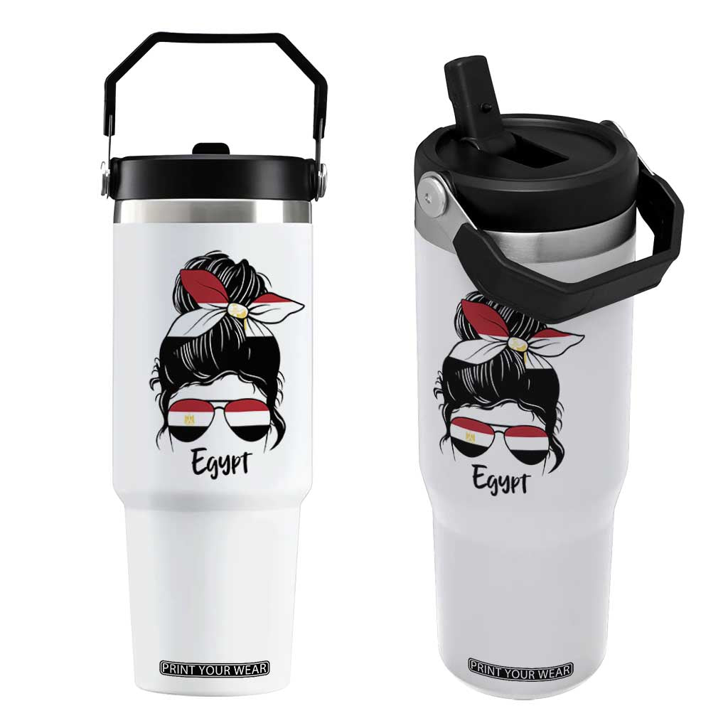 Egyptian Flag Messy Bun Girl Flip Straw Tumbler Patriotic Egypt Women TS02 One Size: 30 oz White Print Your Wear