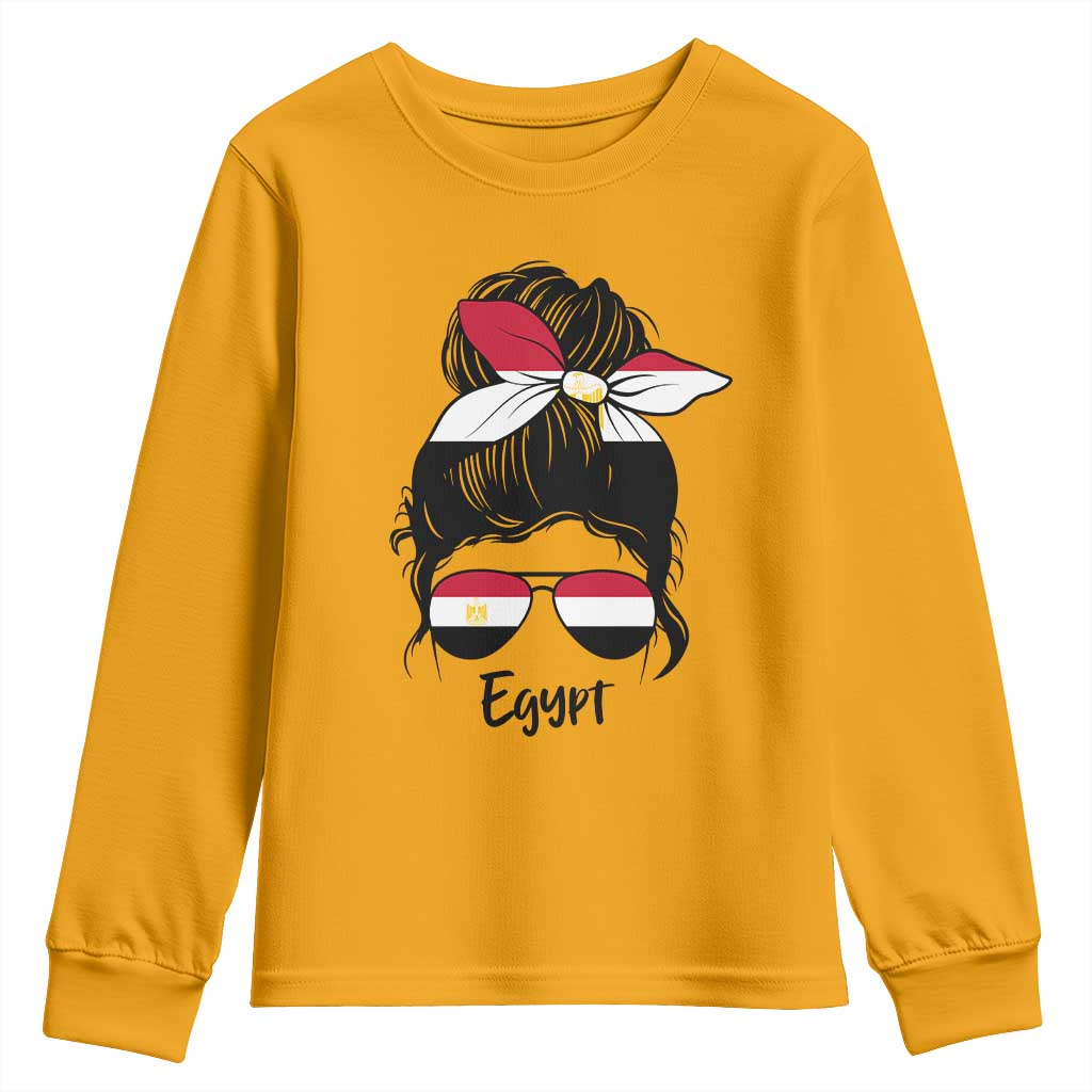 Egyptian Flag Messy Bun Girl Youth Sweatshirt Patriotic Egypt Women TS02 Gold Print Your Wear