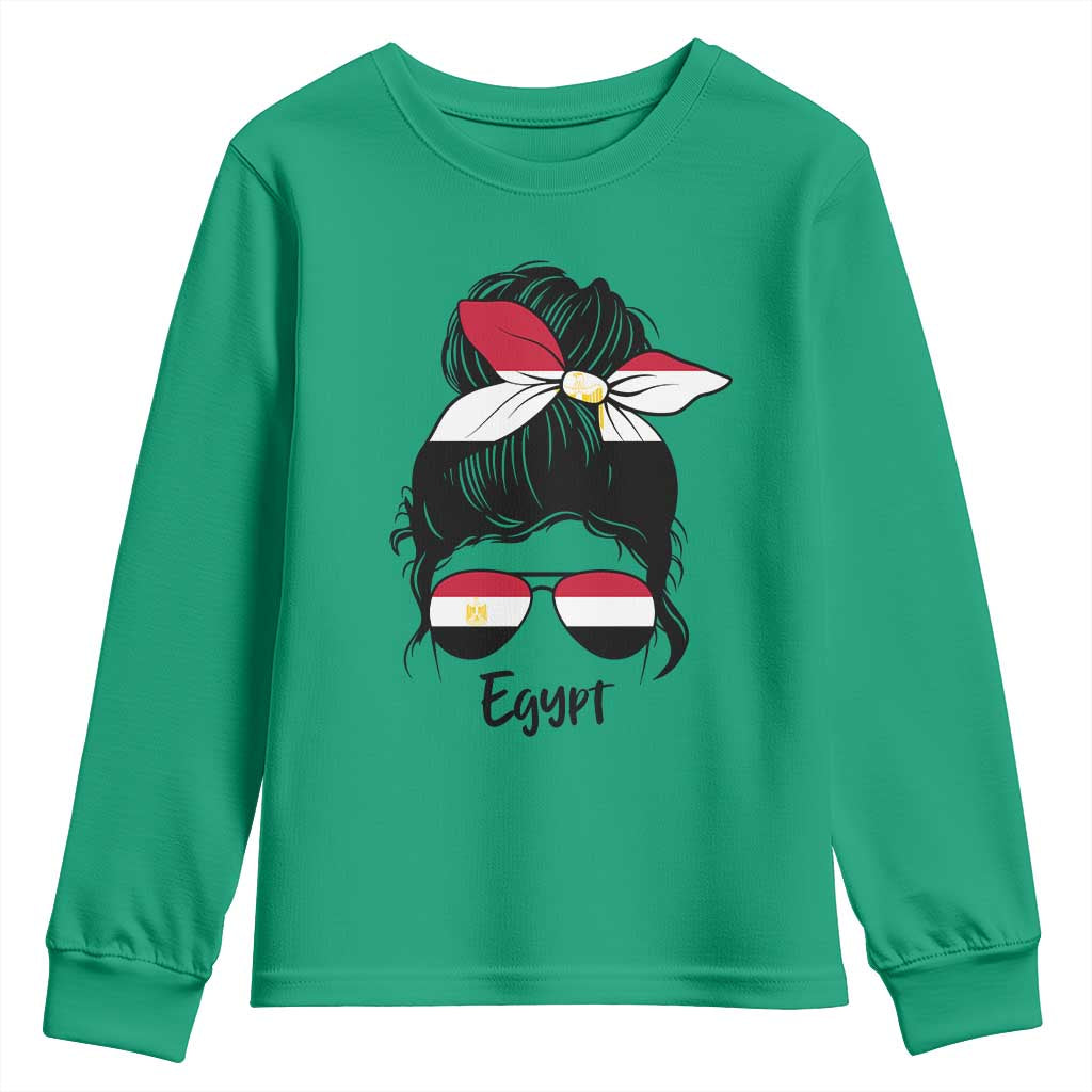 Egyptian Flag Messy Bun Girl Youth Sweatshirt Patriotic Egypt Women TS02 Irish Green Print Your Wear