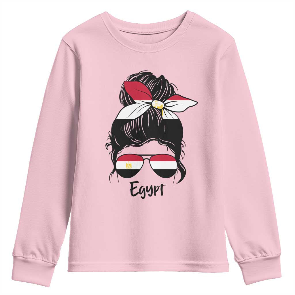 Egyptian Flag Messy Bun Girl Youth Sweatshirt Patriotic Egypt Women TS02 Light Pink Print Your Wear