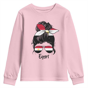 Egyptian Flag Messy Bun Girl Youth Sweatshirt Patriotic Egypt Women TS02 Light Pink Print Your Wear