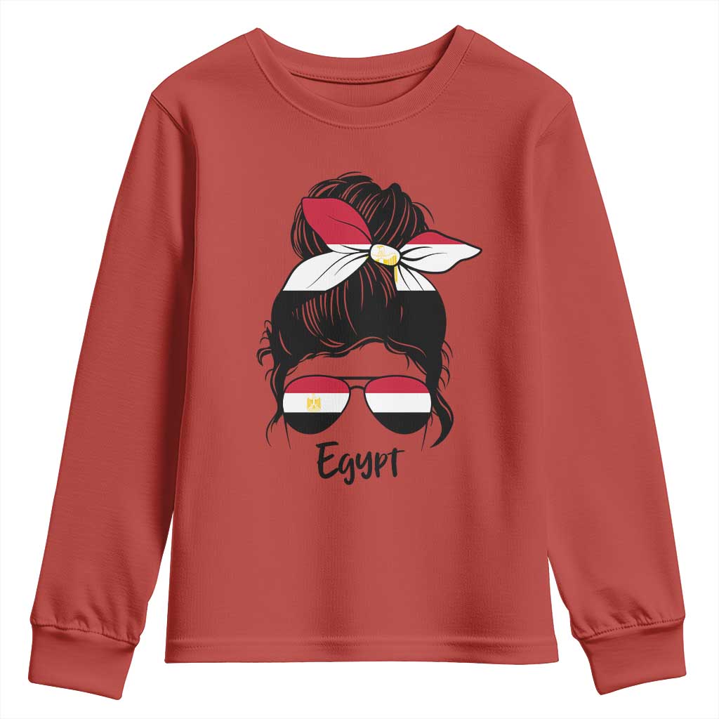 Egyptian Flag Messy Bun Girl Youth Sweatshirt Patriotic Egypt Women TS02 Red Print Your Wear