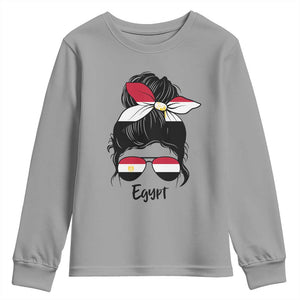 Egyptian Flag Messy Bun Girl Youth Sweatshirt Patriotic Egypt Women TS02 Sport Gray Print Your Wear
