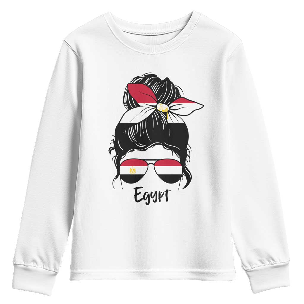 Egyptian Flag Messy Bun Girl Youth Sweatshirt Patriotic Egypt Women TS02 White Print Your Wear