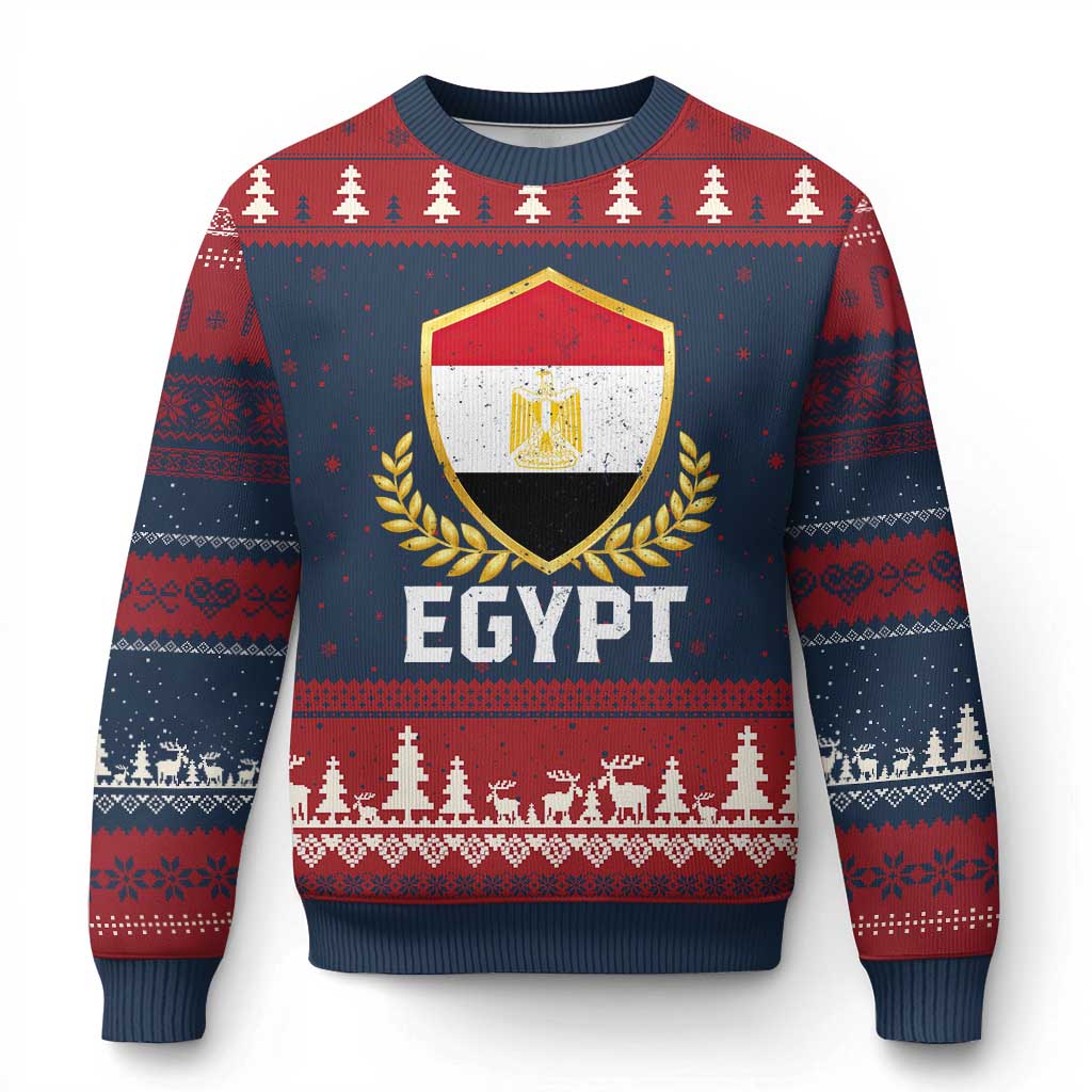 Egypt Coat of Arms Gold Shield Crest Ugly Christmas Sweater Patriotic Egyptian Flag Heritage Pride TS02 Navy Red Print Your Wear