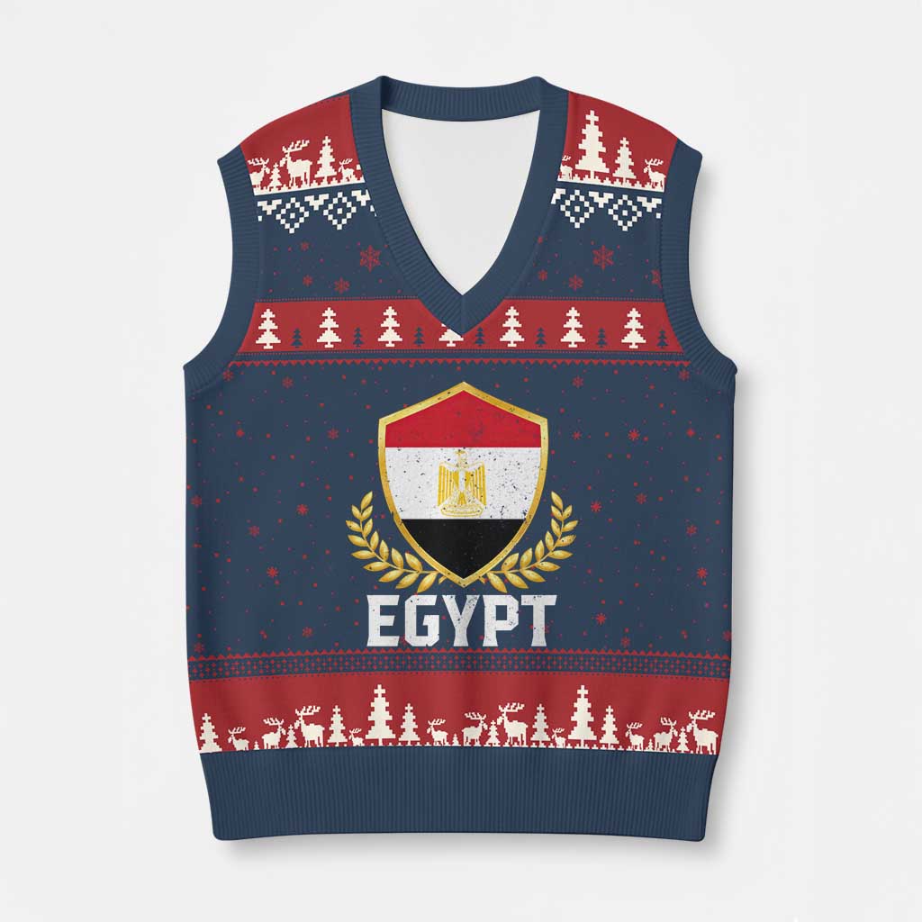Egypt Coat of Arms Gold Shield Crest V-Neck Knit Sweater Vest Patriotic Egyptian Flag Heritage Pride TS02 Navy Red Print Your Wear