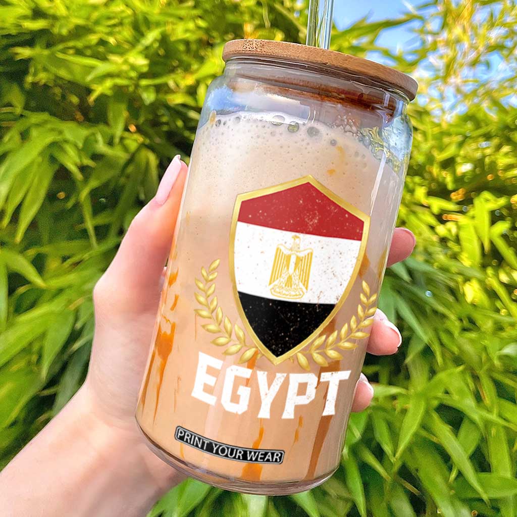Egypt Coat of Arms Gold Shield Crest Glass Can Patriotic Egyptian Flag Heritage Pride TS02 Black Print Your Wear