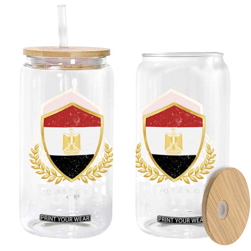 Egypt Coat of Arms Gold Shield Crest Glass Can Patriotic Egyptian Flag Heritage Pride TS02 Print Your Wear