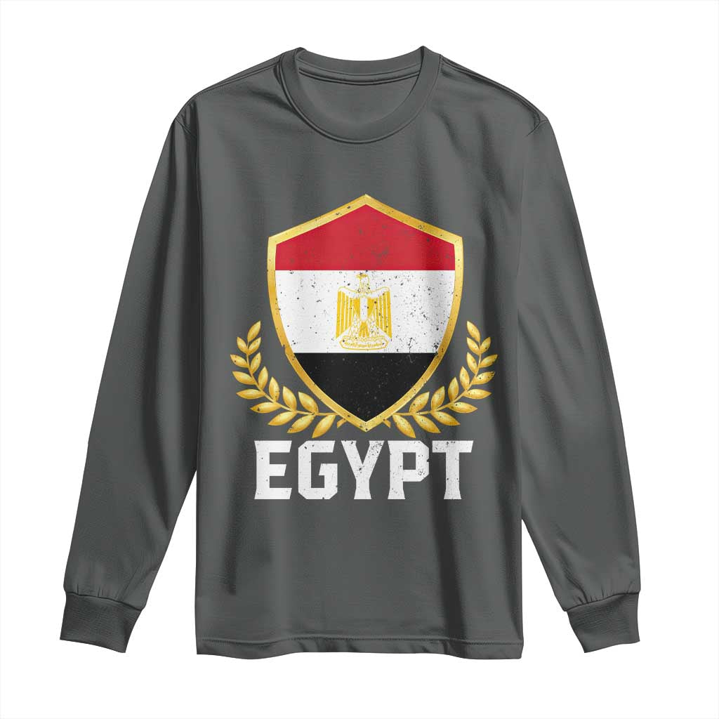 Egypt Coat of Arms Gold Shield Crest Long Sleeve Shirt Patriotic Egyptian Flag Heritage Pride TS02 S Dark Heather Print Your Wear