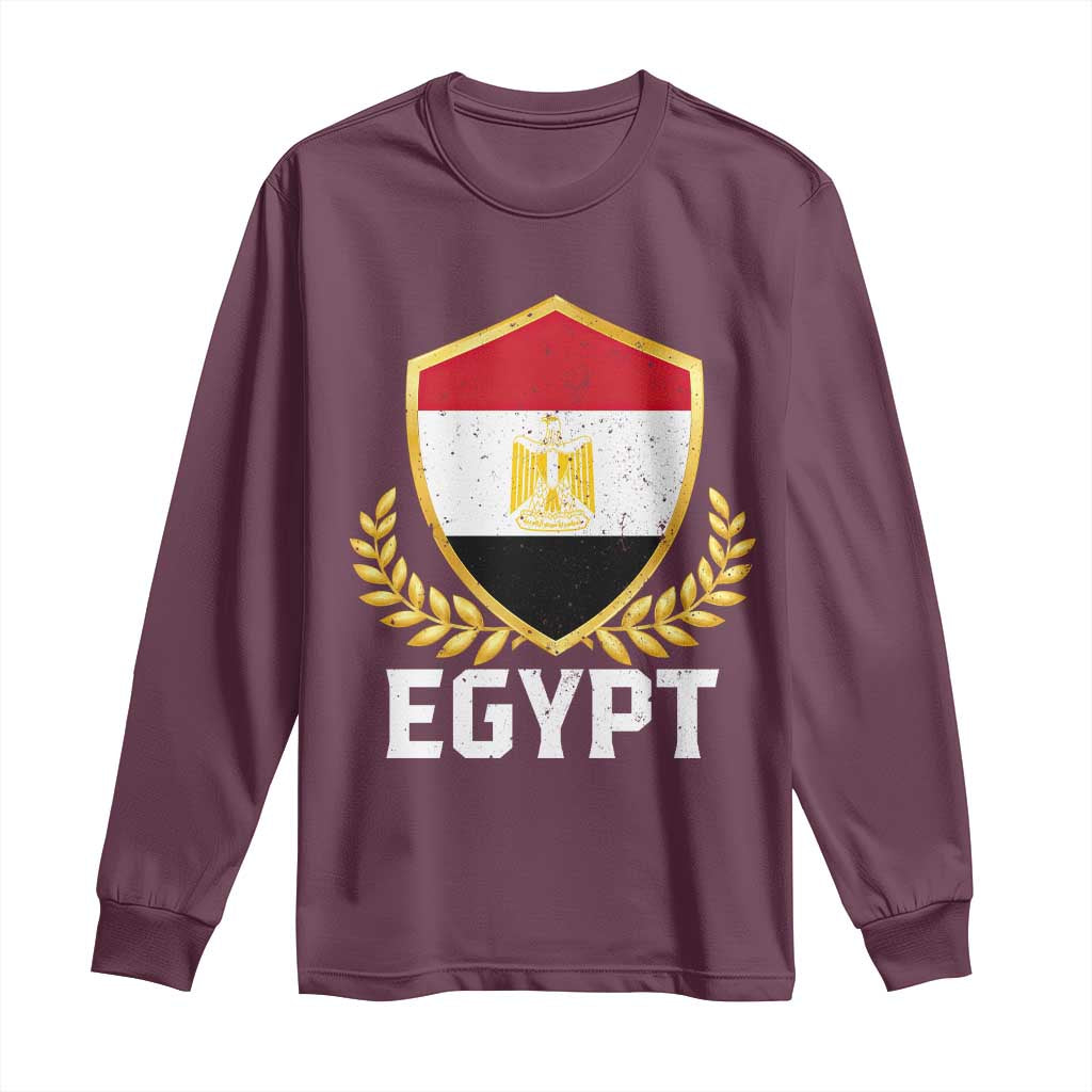 Egypt Coat of Arms Gold Shield Crest Long Sleeve Shirt Patriotic Egyptian Flag Heritage Pride TS02 Maroon Print Your Wear