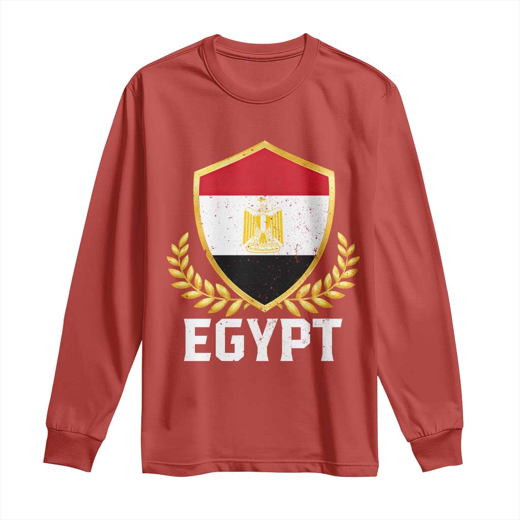 Egypt Coat of Arms Gold Shield Crest Long Sleeve Shirt Patriotic Egyptian Flag Heritage Pride TS02 Red Print Your Wear