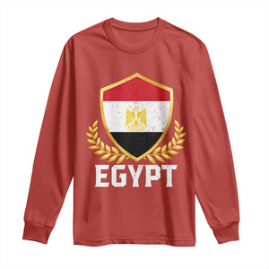 Egypt Coat of Arms Gold Shield Crest Long Sleeve Shirt Patriotic Egyptian Flag Heritage Pride TS02 Red Print Your Wear