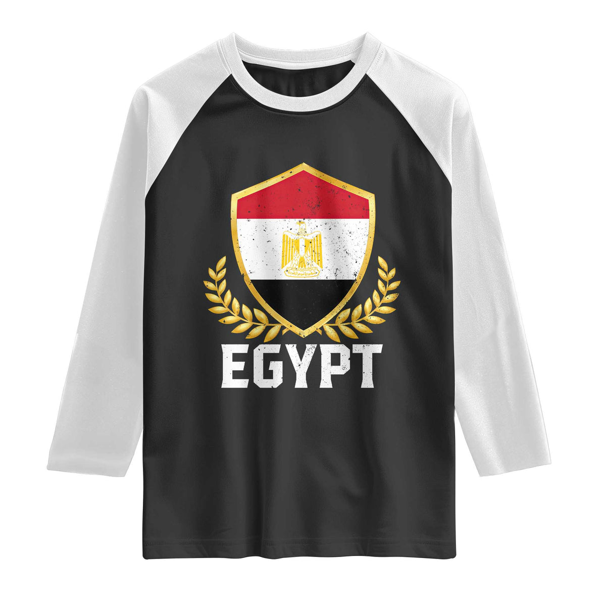 Egypt Coat of Arms Gold Shield Crest Raglan Shirt Patriotic Egyptian Flag Heritage Pride TS02 Black White Print Your Wear