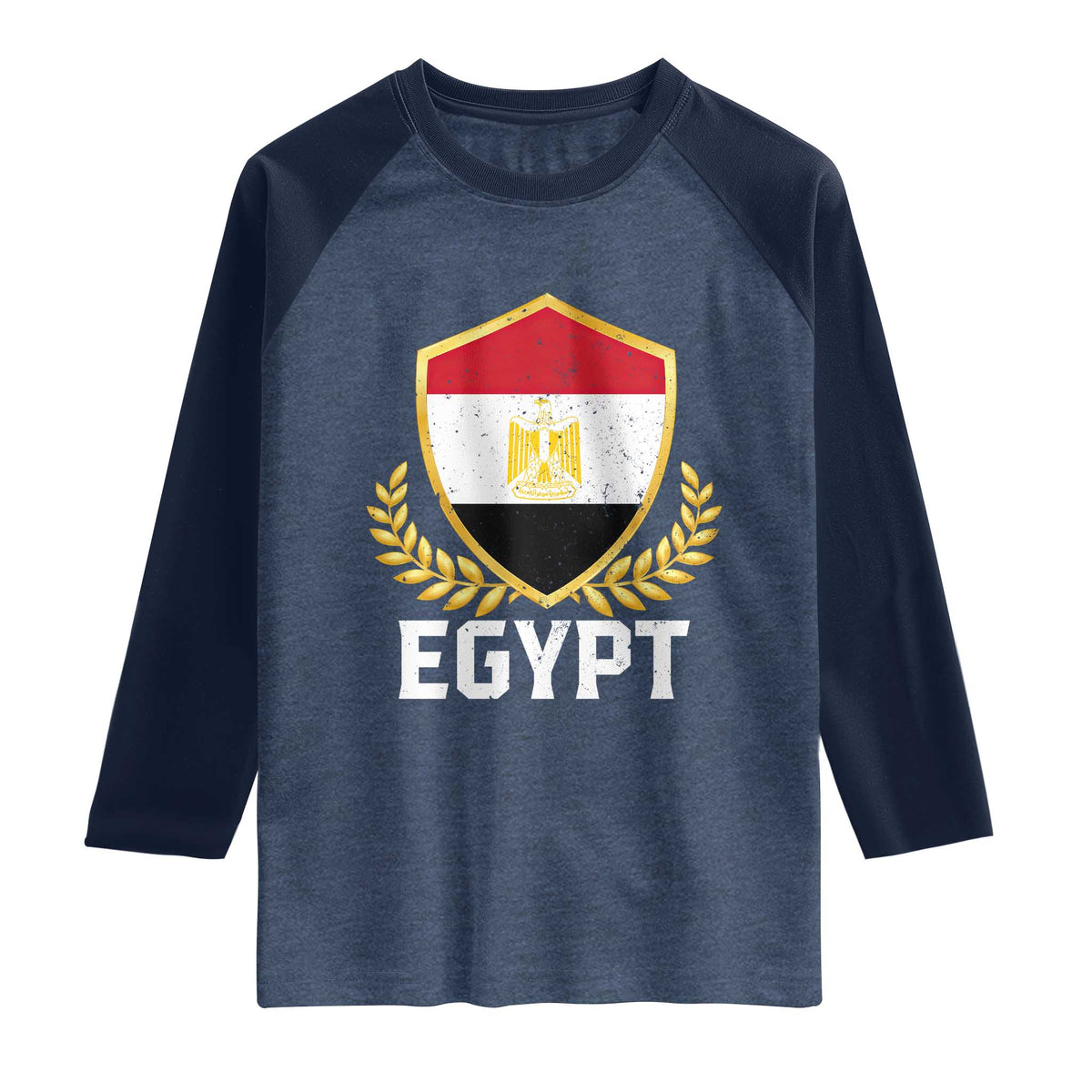 Egypt Coat of Arms Gold Shield Crest Raglan Shirt Patriotic Egyptian Flag Heritage Pride TS02 Heather Denim Navy Print Your Wear