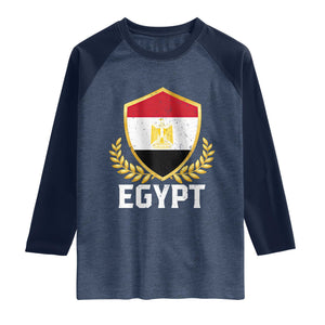 Egypt Coat of Arms Gold Shield Crest Raglan Shirt Patriotic Egyptian Flag Heritage Pride TS02 Heather Denim Navy Print Your Wear