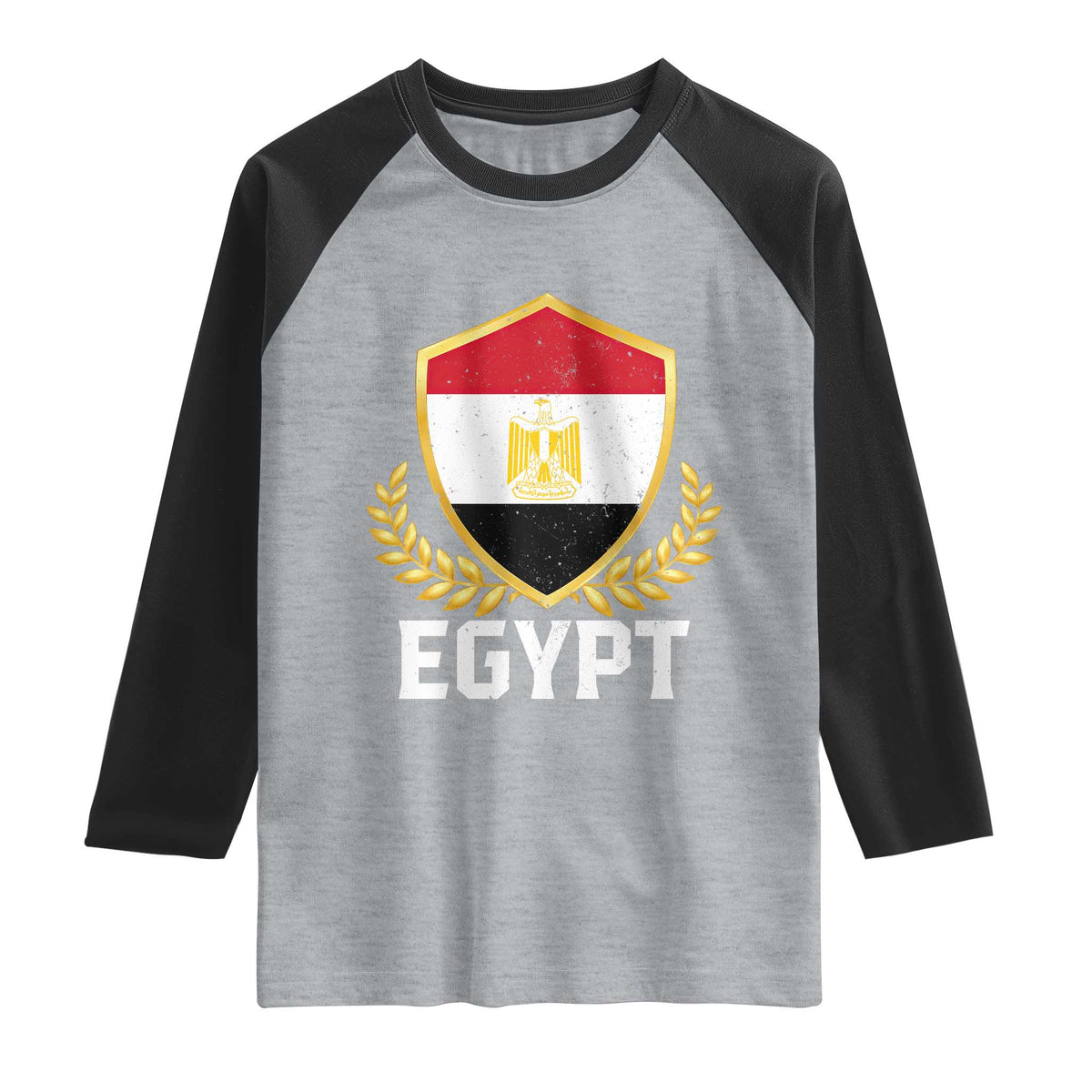 Egypt Coat of Arms Gold Shield Crest Raglan Shirt Patriotic Egyptian Flag Heritage Pride TS02 Heather Gray Black Print Your Wear