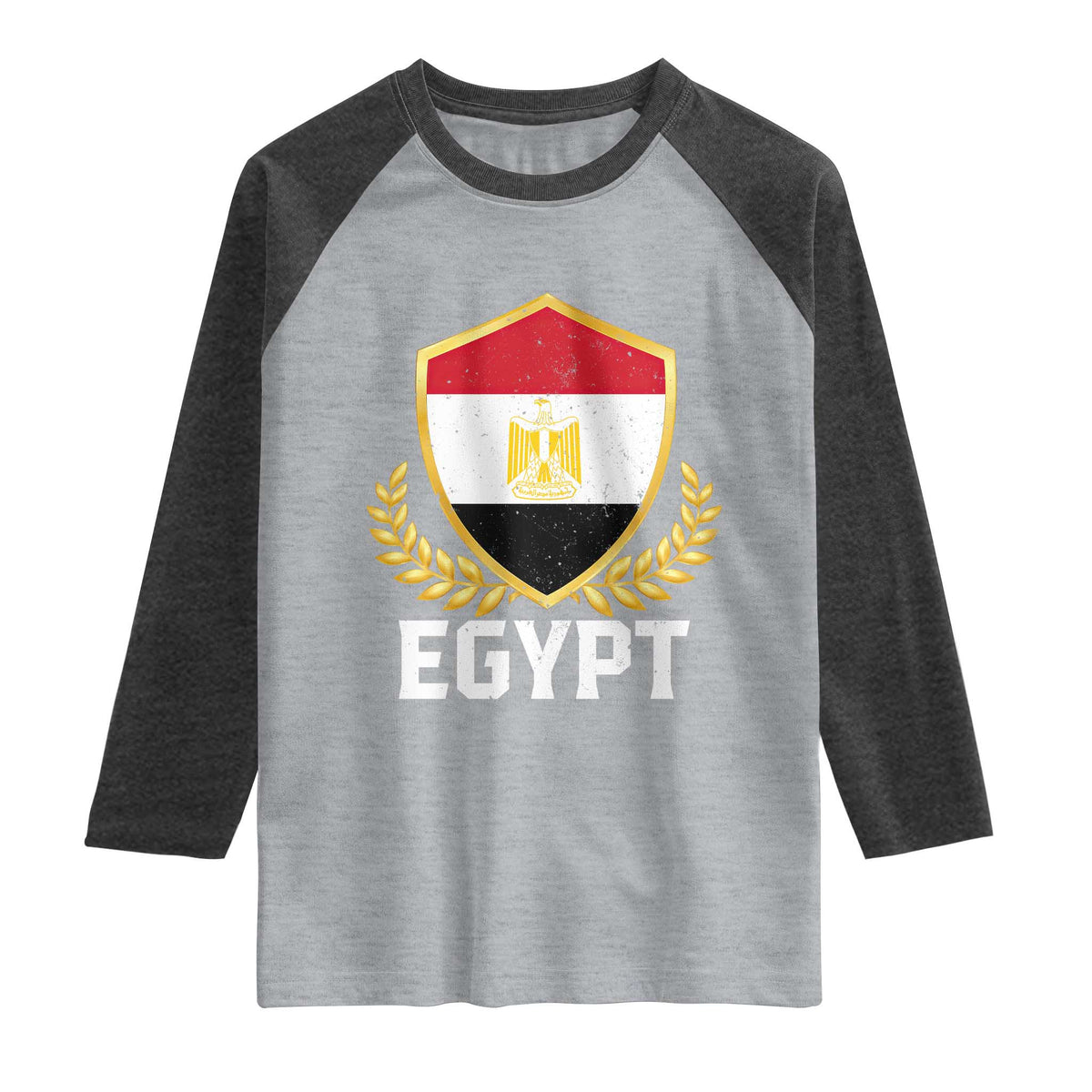 Egypt Coat of Arms Gold Shield Crest Raglan Shirt Patriotic Egyptian Flag Heritage Pride TS02 Heather Gray Heather Charcoal Print Your Wear