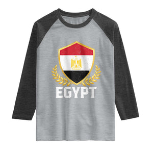 Egypt Coat of Arms Gold Shield Crest Raglan Shirt Patriotic Egyptian Flag Heritage Pride TS02 Heather Gray Heather Charcoal Print Your Wear